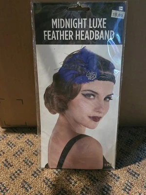 Diadema de plumas de lujo medianoche talla única negro azul paquete de 1 disfraces de Halloween Foto 1 de 2