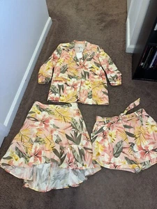 Joie 100% Linen Tropical Blazer Jacket Shorts Skirt Set Suit 3 PIECE 8 $694 - Picture 1 of 14