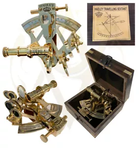 Brass Navigation Compass Working Sextant with Wooden Box Antique Gift For Sailor - Picture 1 of 7