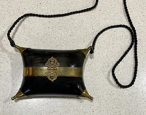 Vintage Pillow Purse 1920 1930s Brass Horn Art Deco Handbag Clutch Velvet Lined - Picture 1 of 8