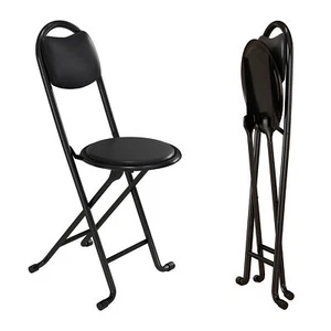 Juego de 2 taburetes de bar plegables con respaldo de cuero PU plegables de 17" de altura - Imagen 1 de 13