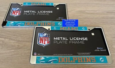 Miami Dolphins Chrome Metal License Plate Frame  ✅ AUTHENTIC NFL Best GIFT 🎁 - Image 1 of 3