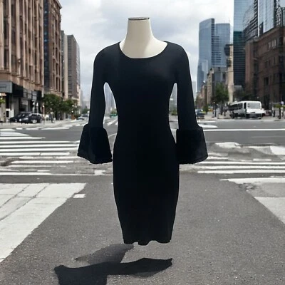 Vestido ceñido al cuerpo Nina Leonard M imitación piel manga campana elegante elástico cóctel fiesta Foto 1 de 4