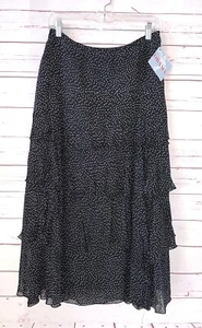 NWT DRAMA Brand Made In USA Size 10 Silk Ruffle Midi Skirt Black Polka Dot Vtg - Picture 1 of 7