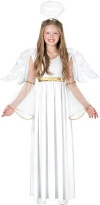 Girls Angel Costume Kids White Christmas Dress +  Wings Halo 3 - 14 yrs - Image 1 of 4
