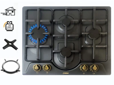PHÖNIX GERMANY Phönix PE-604T Gaskochfeld 4 flammig Gaskocher Einbauherd Schwarz emailliert
