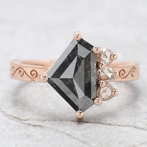2.85 Ct Shield Salt And Pepper Diamond Ring 14K Rose Gold Engagement Gift Ring - Picture 1 of 8