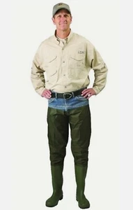 Caddis Wading Systems CA2301W10 2 Ply Nylon/PVC Hip Boots, Cleated Sole, Green, - Picture 1 of 5