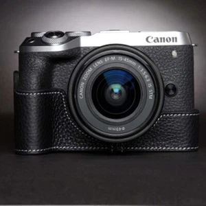 Medio estuche de cuero genuino hecho a mano para cámara bolsa para Canon EOS M6 mark ii - Imagen 1 de 17