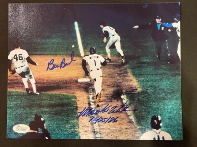 Mookie Wilson/Bill Buckner Autograph Original Photo JSA  10/25/1986 WS Game 6 - Image 1 of 4
