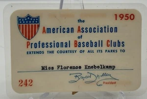 1950 AAPBL Pass /Ticket Whitey Ford Age 21/6 Wins / 8 CG / Kansas City Blues / NYY ⚾️ - Bild 1 von 3