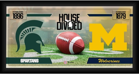 Michigan State Spartans vs Wolverines FRMD 10x20 House Divided Football Collage Cover