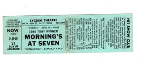 vintage LYCEUM THEATRE TICKET NYC - MORNING'S AT SEVEN - Hit Show Club - Picture 1 of 2