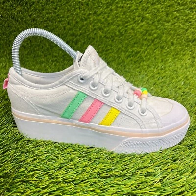 Adidas Nizza Plataforma Baja Niños Talla 5Y Blanco Amarillo Rosa Zapatos Atléticos Tenis Foto 1 de 4