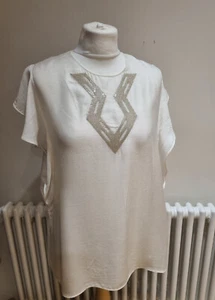 "Swinger" Italian Women's Silk Cashmere Viscose Ivory Blouse uk 12 RRP £129 - Picture 1 of 12
