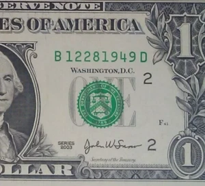 DECEMBER 28th 1949 Birthday Anniversary Date Note One Dollar Series 2003 - Picture 1 of 3