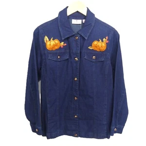 NEW The Quacker Factory Denim Jean Jacket S Pumpkins Embellishment Rhinestones - Picture 1 of 12