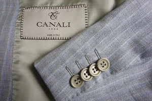 Canali 1934 CURRENT Gray Pink Striped 100% Wool 2 PC Suit Jacket Pants Sz 38R - Picture 1 of 11