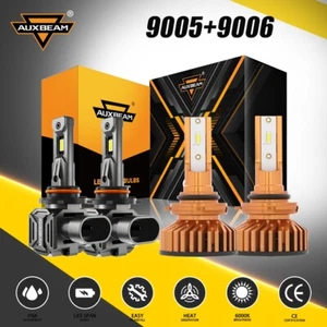 AUXBEAM 9005 HB3 9006 HB4 LED Headlight High Low Beam Bulbs 6000K Cool White - Picture 1 of 12