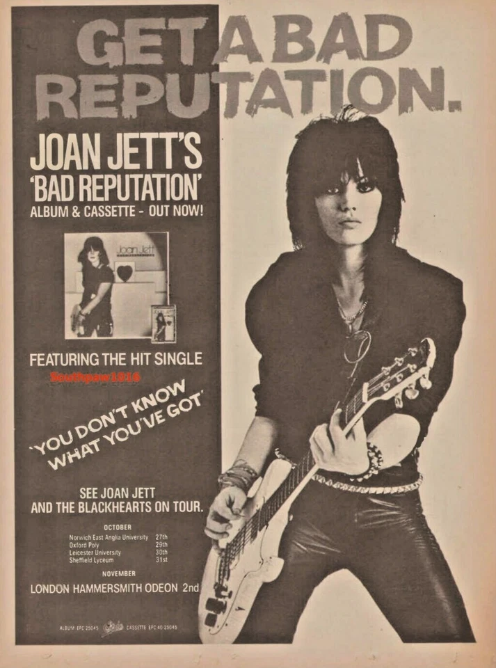 1982 Joan Jett "Bad Reputation" Album Release & U.K. Tour Promo Vintage Ad Print - Image 1 of 1