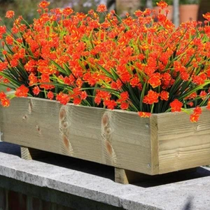 12 Bundles Outdoor Artificial Fake Flowers UV Resistant Shrubs Plants Orange Red - Picture 1 of 15