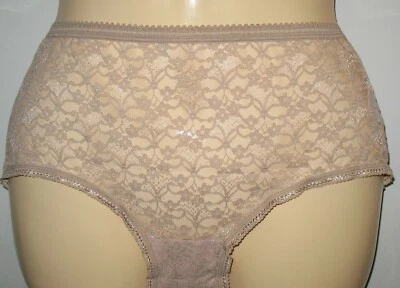 SECRET TREASURES - NEW - XXL 9 - BEIGE- NYLON STRETCH SHEER LACE BRIEF PANTY - Изображение 1 из 3