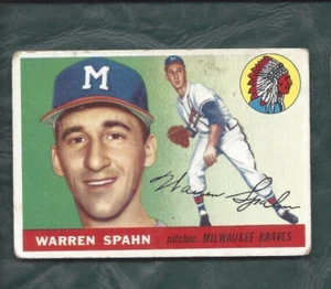 Tarjeta de béisbol 1955 Topps #31 Warren Spahn Milwaukee Braves en muy buena condición - Imagen 1 de 2