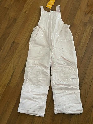 Gymboree Girls Light Pink Silver Heart Print Snow Bib Size 4 4T New - Image 1 of 4