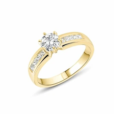 ANELLISSIMO Anello solitario pietre laterali argento 925 placcato oro 18 carati