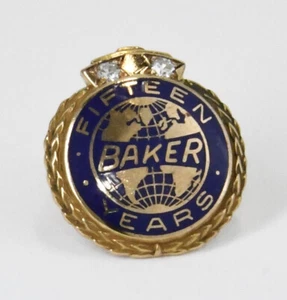 Vintage 10K Yellow Gold Diamond Baker 15 Year Employee Lapel Pin - Picture 1 of 5