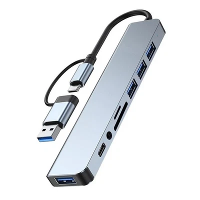 8-in-2 USB C & USB 3.0 HUB Dockingstation | 3,5mm Audio | SD/Micro-SD Kartenlese - Bild 1 von 4