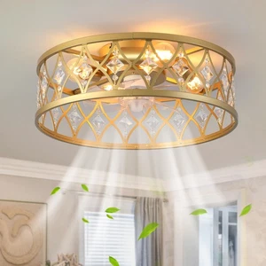 20" Caged Ceiling Fan with Light Low Profile for Bedroom Kitchen Dining Room E27 - Picture 1 of 10