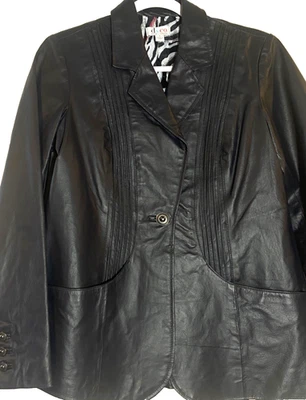 D&CO Denim & Company Women Soft Leather Long Blazer Jacket Pleats Pockets S - Imagem 1 de 4