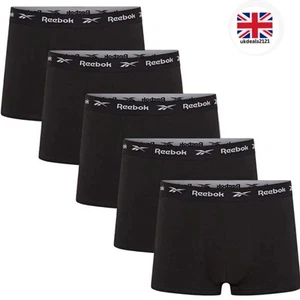 Reebok Men’s Boyes 5-Pack Trunks XL Black Cotton Boxer Shorts Free UK Delivery - Picture 1 of 3