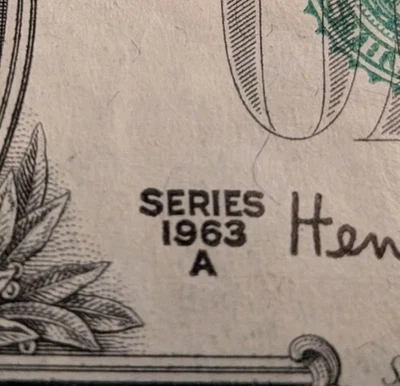 Off Center Dollar Bill 1963 A - Image 1 of 3