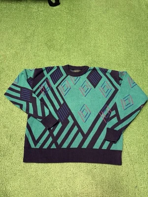 Suéter Tejido Jack Nicklaus Años 90 De Colección Para Hombres XL Azul Geométrico Golf Cuello Redondo De Colección Foto 1 de 4