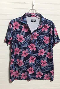 Camisa polo de golf Waggle azul/rosa hibisco floral manga corta para mujer XL - Imagen 1 de 7