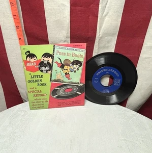 PUSS IN BOOTS Vintage Golden Record Buch & 45 RPM Set 1959 Perrault Märchen - Bild 1 von 4