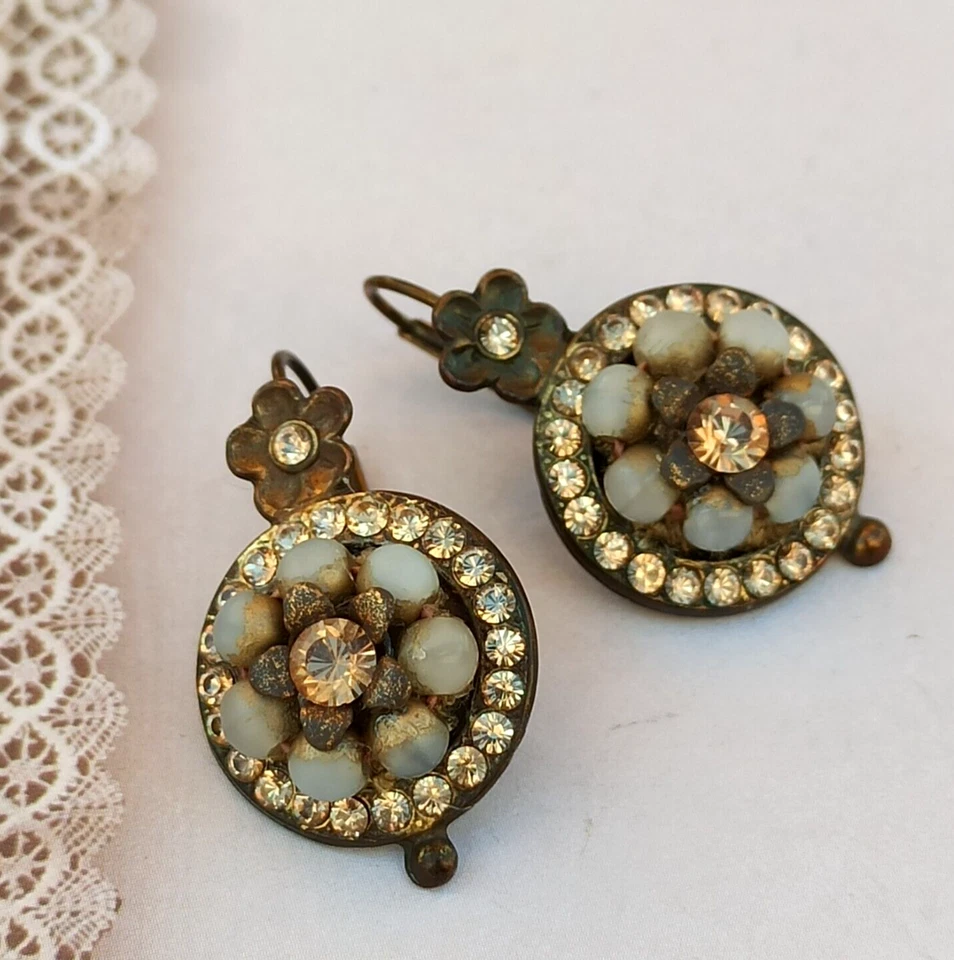 Michal Negrin Earrings Beads and Swarovski Crystals Round Chunky Flower Gift VTG - Image 1 of 4