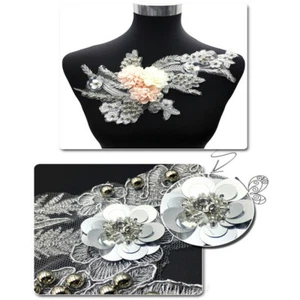3D Flower Lace Sequins Embroidered Applique Wedding Dress Sewing Trims Decor New - Picture 1 of 8
