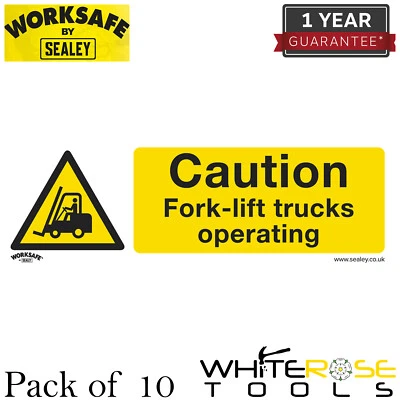 Sealey Warning Safety Sign Caution Fork-Lift Trucks Rigid Plastic Pack of 10 - Image 1 of 2
