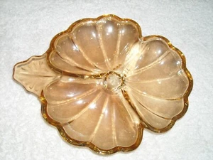 Amber Pressed Glass, 3 Section, Leaf Candy Dish, Good Condition - Picture 1 of 6