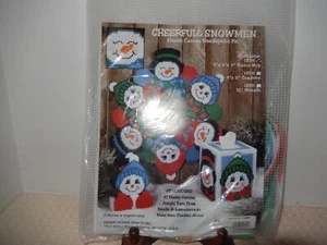 Design Works Crafts; Plastic Canvas Needlepoint; "CHEERFUL SNOWMEN" Tissue Box - Picture 1 of 6