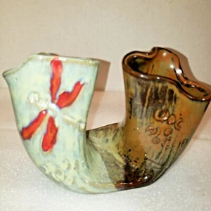 VTG Helwig Studio Art Pottery Dragonfly Double Cup Vase - Picture 1 of 8