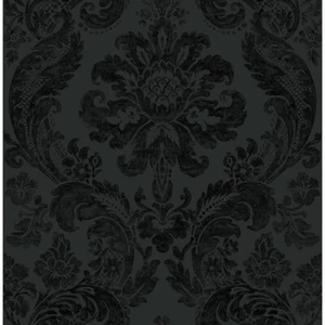 Modern A-Street Prints 4147-87391 Shadow Black Flocked Damask Wallpaper SP87391 - Picture 1 of 6