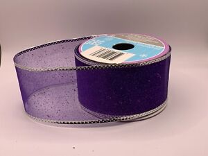 Halloween Purple Sheer Glittered Wire Edged Ribbon 2" X 3 Yds New