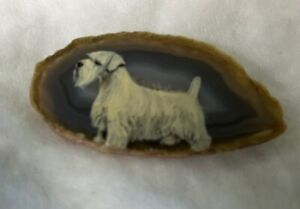 Sealyham Terrier Agate Pin Brooch Hand Painted Dog Quartz Crystal