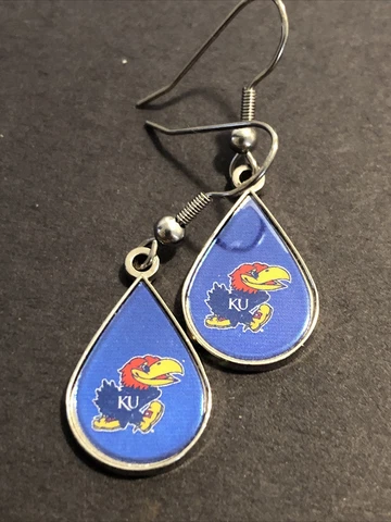 Kansas University K U Jayhawk Earrings 1 Inch Silver Tone Cover