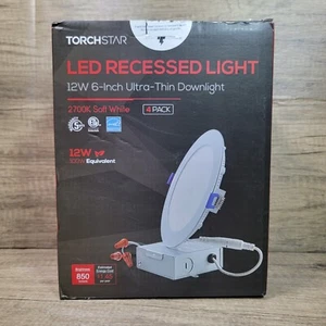Torchstar Led Recessed Light 12W 6 Inch Ultra-Thi Dowlight 2700k Soft White 4Pk - Picture 1 of 9