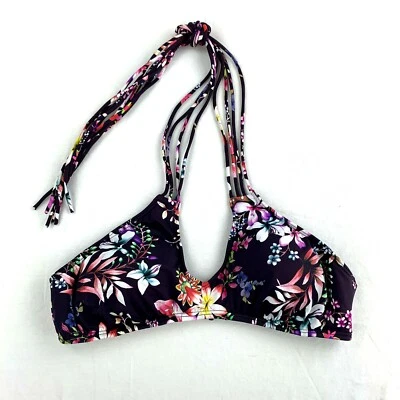 Hobie 女式花卉可转换文胸泳装泳装比基尼上衣紫色 L — 第 1/4 张图片